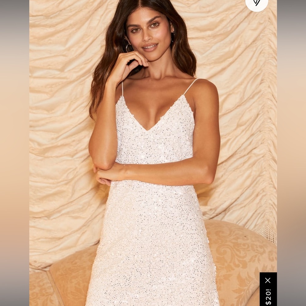 Lulus white sequin backless mini dress sz XL BNWT